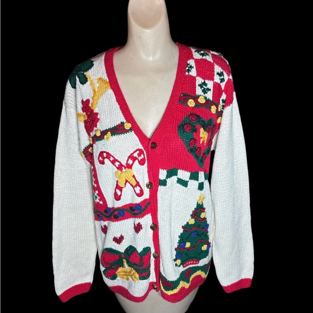 Vintage Robin Sinkler Oversized Novelty Chunky Knit Christmas Cardigan Sweater